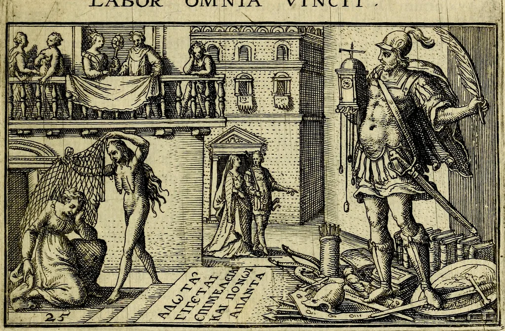 An illustration from Iani Iacobi Boissardi Vesvntini emblematum liber. Ipsa emblemata ab auctore delineata: a Theodoro de Bry sculpta & nunc recens in lucem edita, 1593, leaf 72