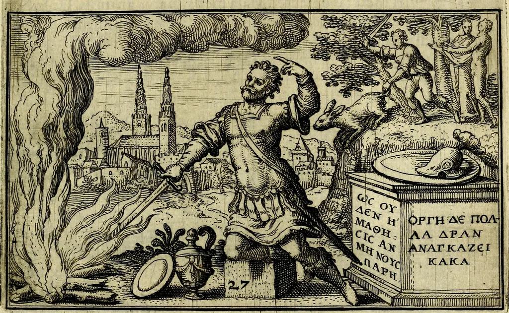 An illustration from Iani Iacobi Boissardi Vesvntini emblematum liber. Ipsa emblemata ab auctore delineata: a Theodoro de Bry sculpta & nunc recens in lucem edita, 1593, leaf 76