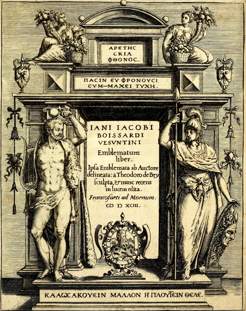 An illustration from Iani Iacobi Boissardi Vesvntini emblematum liber. Ipsa emblemata ab auctore delineata: a Theodoro de Bry sculpta & nunc recens in lucem edita, 1593, leaf 8