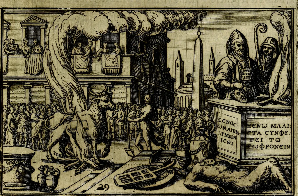 An illustration from Iani Iacobi Boissardi Vesvntini emblematum liber. Ipsa emblemata ab auctore delineata: a Theodoro de Bry sculpta & nunc recens in lucem edita, 1593, leaf 80