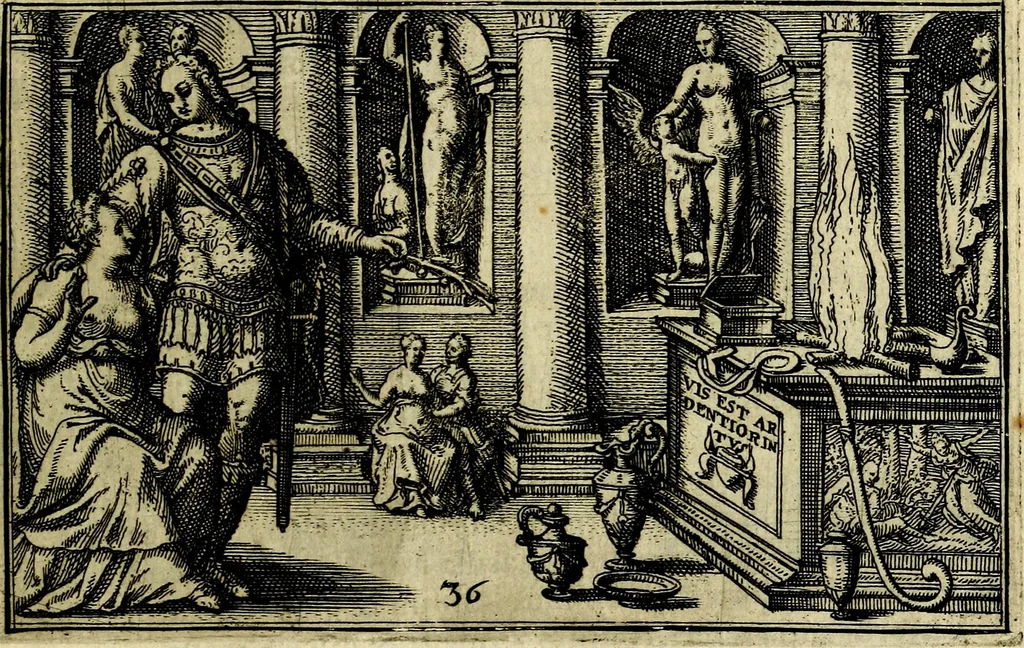 An illustration from Iani Iacobi Boissardi Vesvntini emblematum liber. Ipsa emblemata ab auctore delineata: a Theodoro de Bry sculpta & nunc recens in lucem edita, 1593, leaf 94