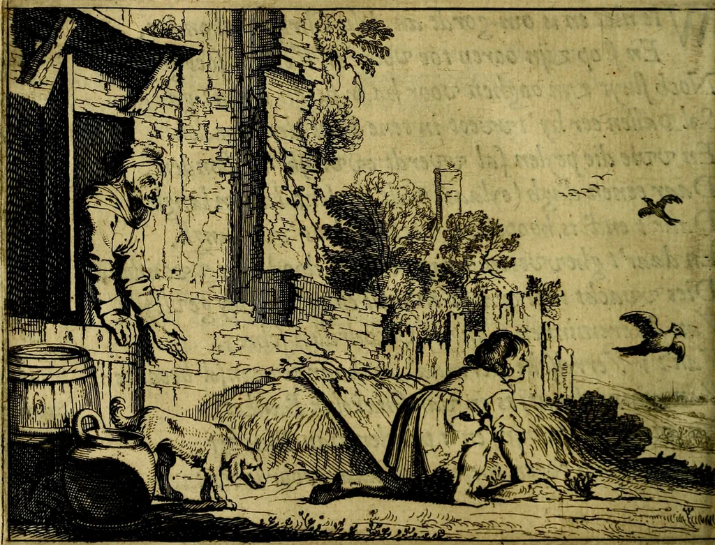 An illustration from Ian vander Veens zinne-beelden, oft Adams appel. Verciert met seer aerdige const-plaeten mesgagers syne oude ende nieuwe ongemeene bruydt-lofs ende zege-zangen..., 1642, leaf 113