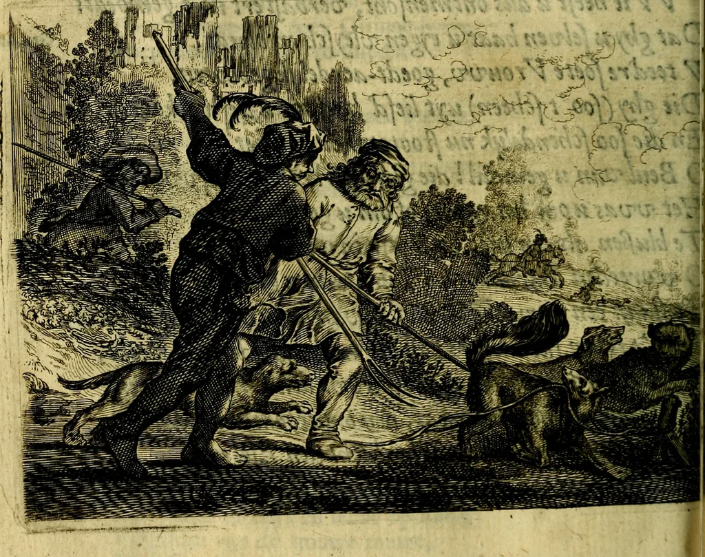 An illustration from Ian vander Veens zinne-beelden, oft Adams appel. Verciert met seer aerdige const-plaeten mesgagers syne oude ende nieuwe ongemeene bruydt-lofs ende zege-zangen..., 1642, leaf 259