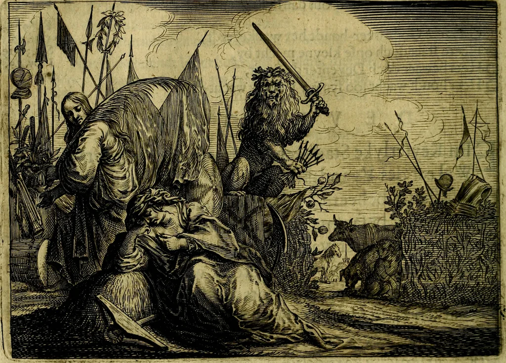 An illustration from Ian vander Veens zinne-beelden, oft Adams appel. Verciert met seer aerdige const-plaeten mesgagers syne oude ende nieuwe ongemeene bruydt-lofs ende zege-zangen..., 1642, leaf 33