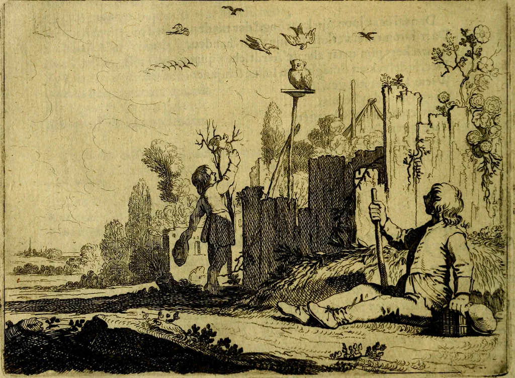 An illustration from Ian vander Veens zinne-beelden, oft Adams appel. Verciert met seer aerdige const-plaeten mesgagers syne oude ende nieuwe ongemeene bruydt-lofs ende zege-zangen..., 1642, leaf 45