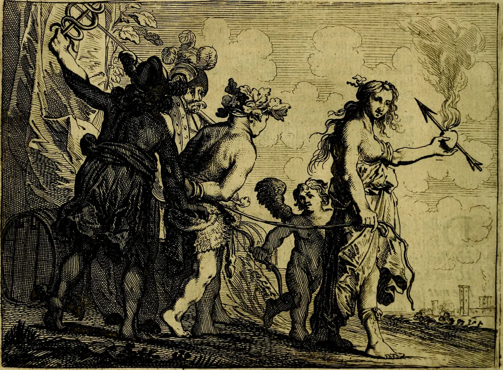 An illustration from Ian vander Veens zinne-beelden, oft Adams appel. Verciert met seer aerdige const-plaeten mesgagers syne oude ende nieuwe ongemeene bruydt-lofs ende zege-zangen..., 1642, leaf 53