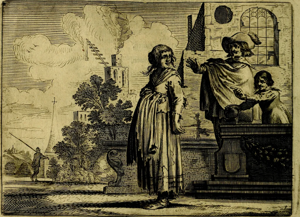 An illustration from Ian vander Veens zinne-beelden, oft Adams appel. Verciert met seer aerdige const-plaeten mesgagers syne oude ende nieuwe ongemeene bruydt-lofs ende zege-zangen..., 1642, leaf 57