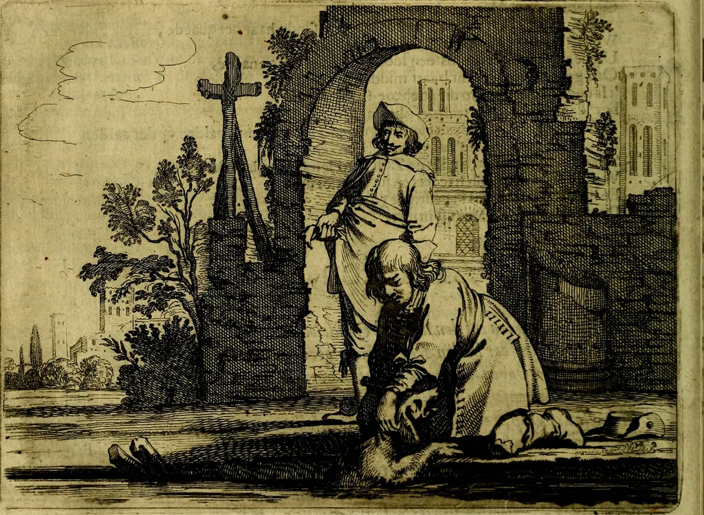 An illustration from Ian vander Veens zinne-beelden, oft Adams appel. Verciert met seer aerdige const-plaeten mesgagers syne oude ende nieuwe ongemeene bruydt-lofs ende zege-zangen..., 1642, leaf 89