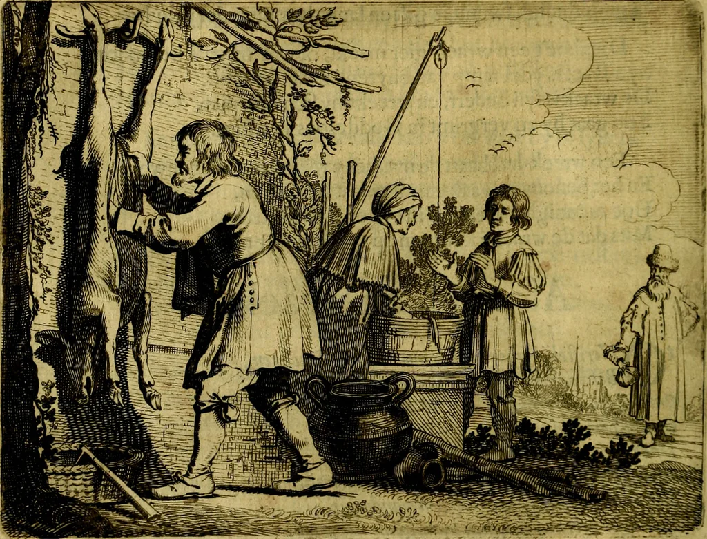 An illustration from Ian vander Veens zinne-beelden, oft Adams appel. Verciert met seer aerdige const-plaeten mesgagers syne oude ende nieuwe ongemeene bruydt-lofs ende zege-zangen..., 1642, leaf 97