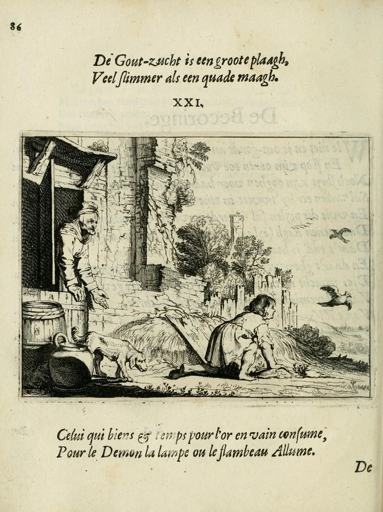 An illustration from Ian vander Veens Zinne-beelden, oft Adams appel : verciert met seer aerdige const-plaeten ; mitsgaders syne oude ende nieuwe ongemeene bruydt-lofs ende zege-zangen, 1642, leaf 120