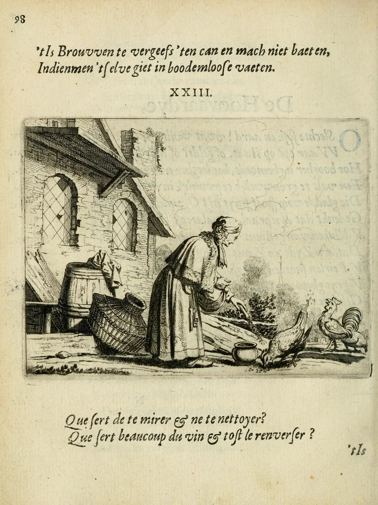 An illustration from Ian vander Veens Zinne-beelden, oft Adams appel : verciert met seer aerdige const-plaeten ; mitsgaders syne oude ende nieuwe ongemeene bruydt-lofs ende zege-zangen, 1642, leaf 132