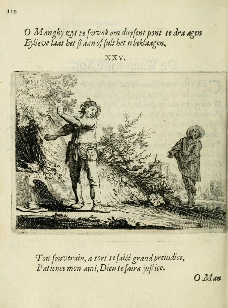 An illustration from Ian vander Veens Zinne-beelden, oft Adams appel : verciert met seer aerdige const-plaeten ; mitsgaders syne oude ende nieuwe ongemeene bruydt-lofs ende zege-zangen, 1642, leaf 144
