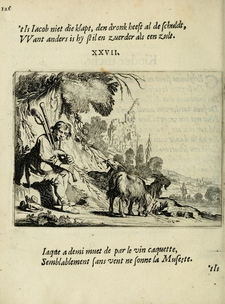 An illustration from Ian vander Veens Zinne-beelden, oft Adams appel : verciert met seer aerdige const-plaeten ; mitsgaders syne oude ende nieuwe ongemeene bruydt-lofs ende zege-zangen, 1642, leaf 156