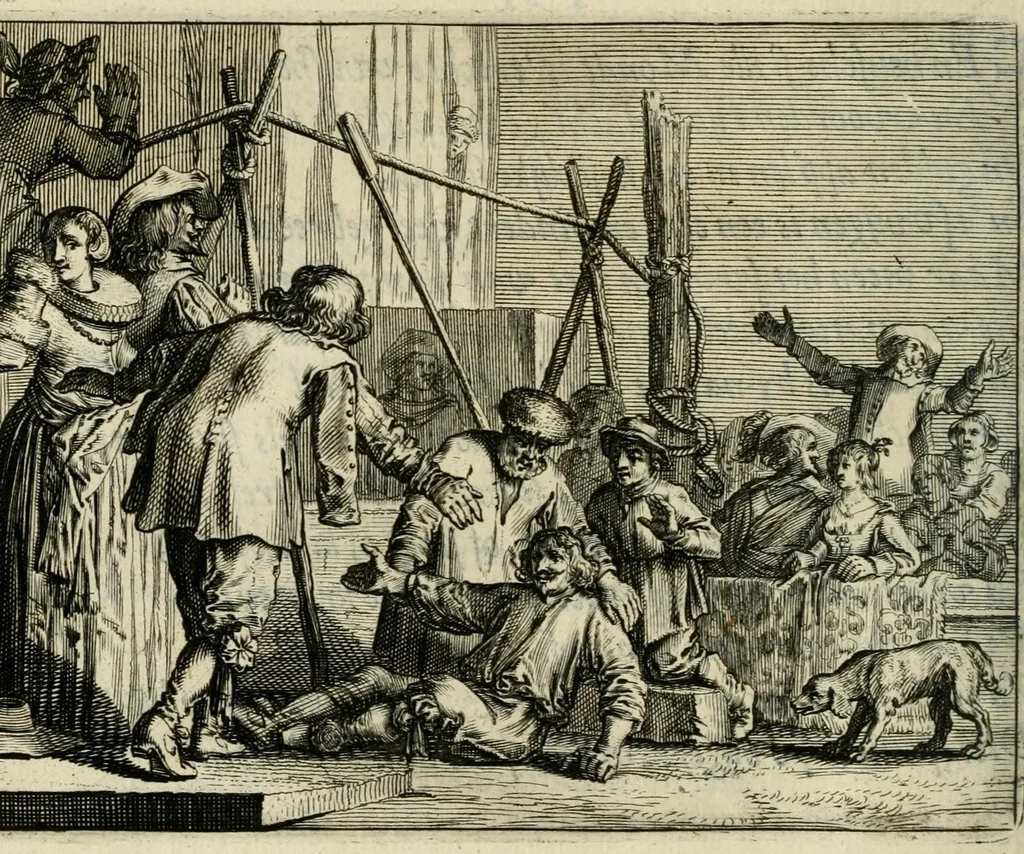 An illustration from Ian vander Veens Zinne-beelden, oft Adams appel : verciert met seer aerdige const-plaeten ; mitsgaders syne oude ende nieuwe ongemeene bruydt-lofs ende zege-zangen, 1642, leaf 162