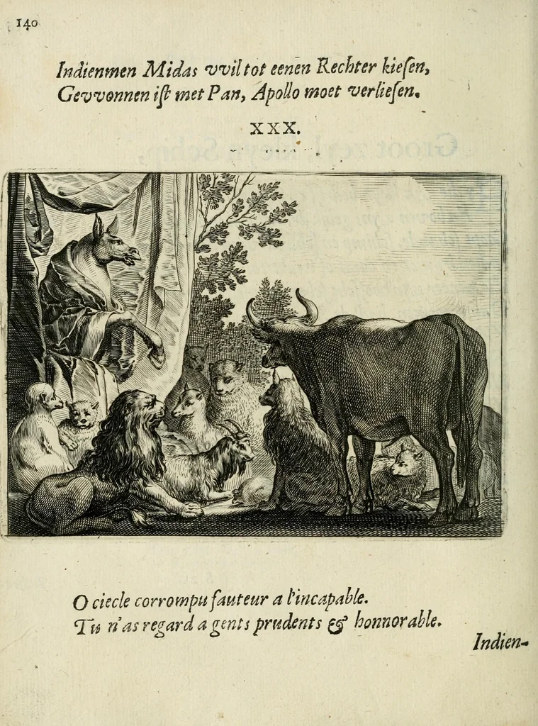 An illustration from Ian vander Veens Zinne-beelden, oft Adams appel : verciert met seer aerdige const-plaeten ; mitsgaders syne oude ende nieuwe ongemeene bruydt-lofs ende zege-zangen, 1642, leaf 174
