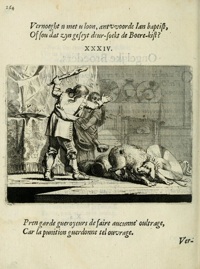 An illustration from Ian vander Veens Zinne-beelden, oft Adams appel : verciert met seer aerdige const-plaeten ; mitsgaders syne oude ende nieuwe ongemeene bruydt-lofs ende zege-zangen, 1642, leaf 198