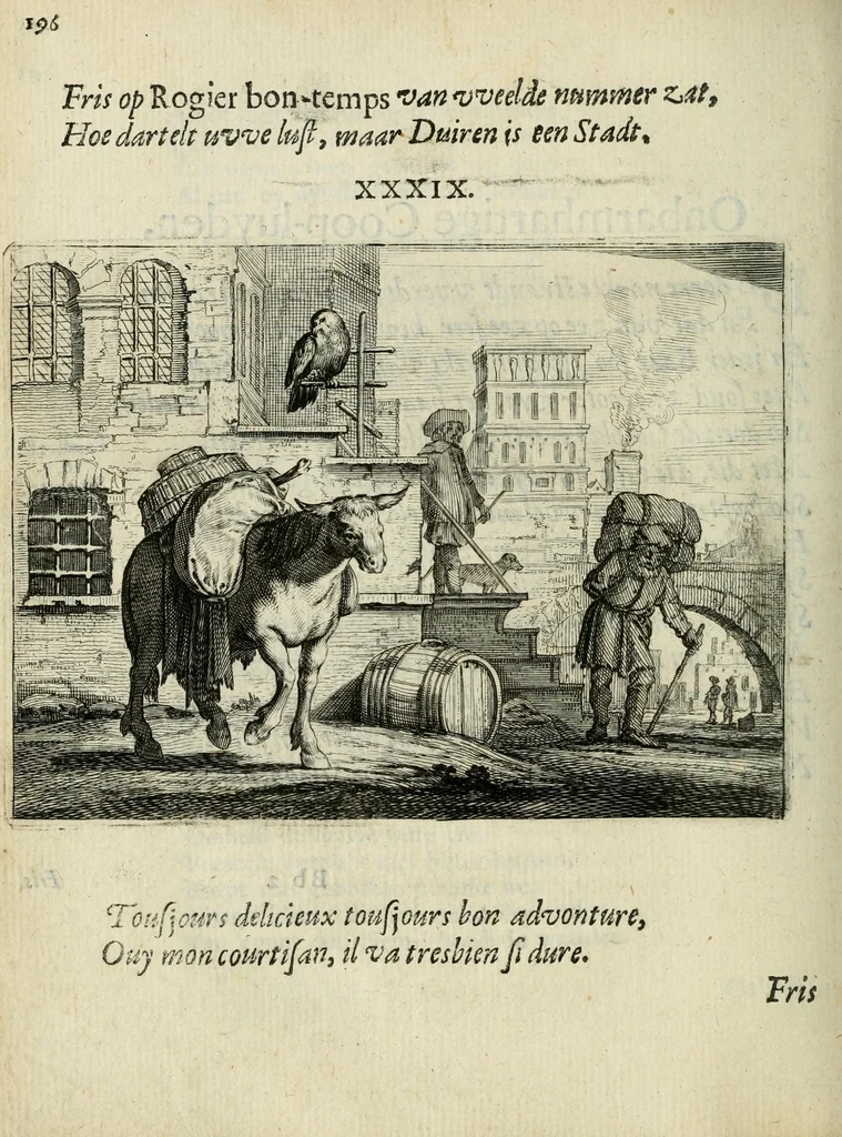 An illustration from Ian vander Veens Zinne-beelden, oft Adams appel : verciert met seer aerdige const-plaeten ; mitsgaders syne oude ende nieuwe ongemeene bruydt-lofs ende zege-zangen, 1642, leaf 230