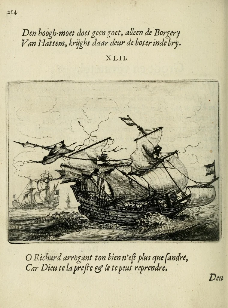 An illustration from Ian vander Veens Zinne-beelden, oft Adams appel : verciert met seer aerdige const-plaeten ; mitsgaders syne oude ende nieuwe ongemeene bruydt-lofs ende zege-zangen, 1642, leaf 248