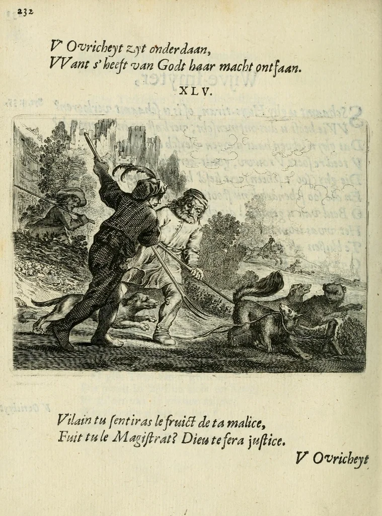 An illustration from Ian vander Veens Zinne-beelden, oft Adams appel : verciert met seer aerdige const-plaeten ; mitsgaders syne oude ende nieuwe ongemeene bruydt-lofs ende zege-zangen, 1642, leaf 266
