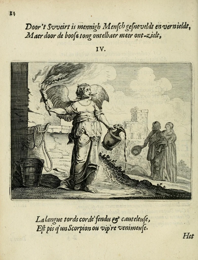 An illustration from Ian vander Veens Zinne-beelden, oft Adams appel : verciert met seer aerdige const-plaeten ; mitsgaders syne oude ende nieuwe ongemeene bruydt-lofs ende zege-zangen, 1642, leaf 48