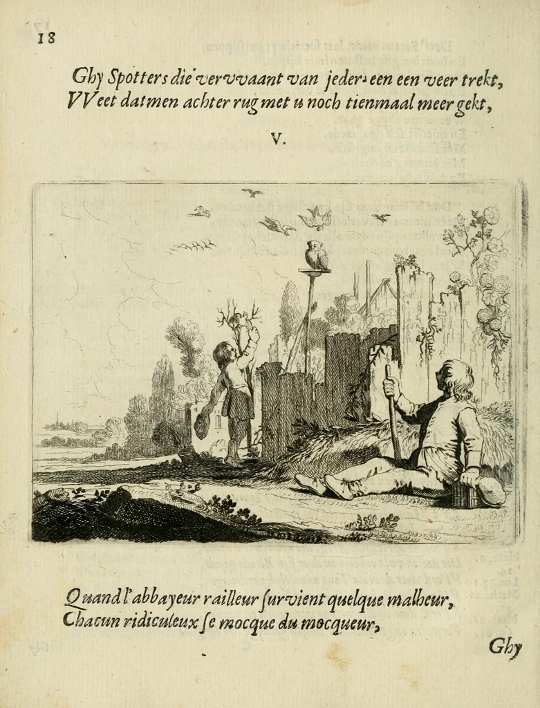 An illustration from Ian vander Veens Zinne-beelden, oft Adams appel : verciert met seer aerdige const-plaeten ; mitsgaders syne oude ende nieuwe ongemeene bruydt-lofs ende zege-zangen, 1642, leaf 52