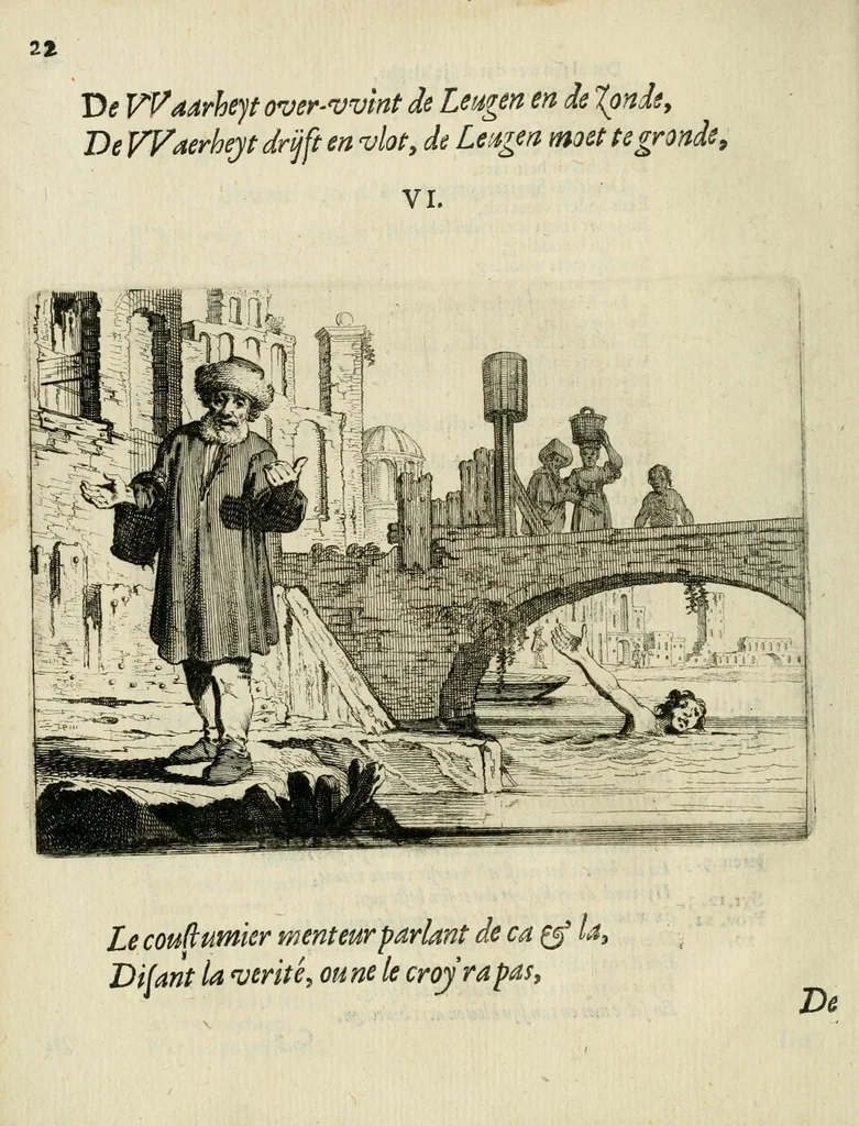 An illustration from Ian vander Veens Zinne-beelden, oft Adams appel : verciert met seer aerdige const-plaeten ; mitsgaders syne oude ende nieuwe ongemeene bruydt-lofs ende zege-zangen, 1642, leaf 56