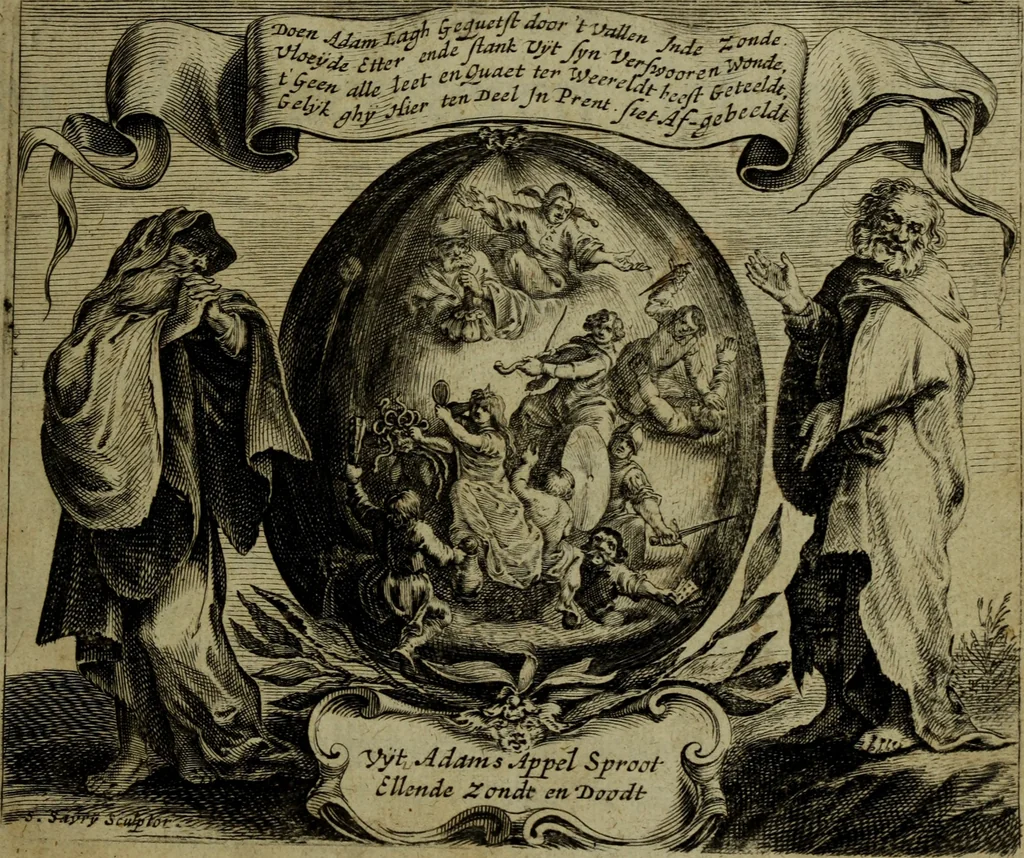 An illustration from Ian van der Veens Zinne-beelden oft Adams appel, 1642, leaf 8