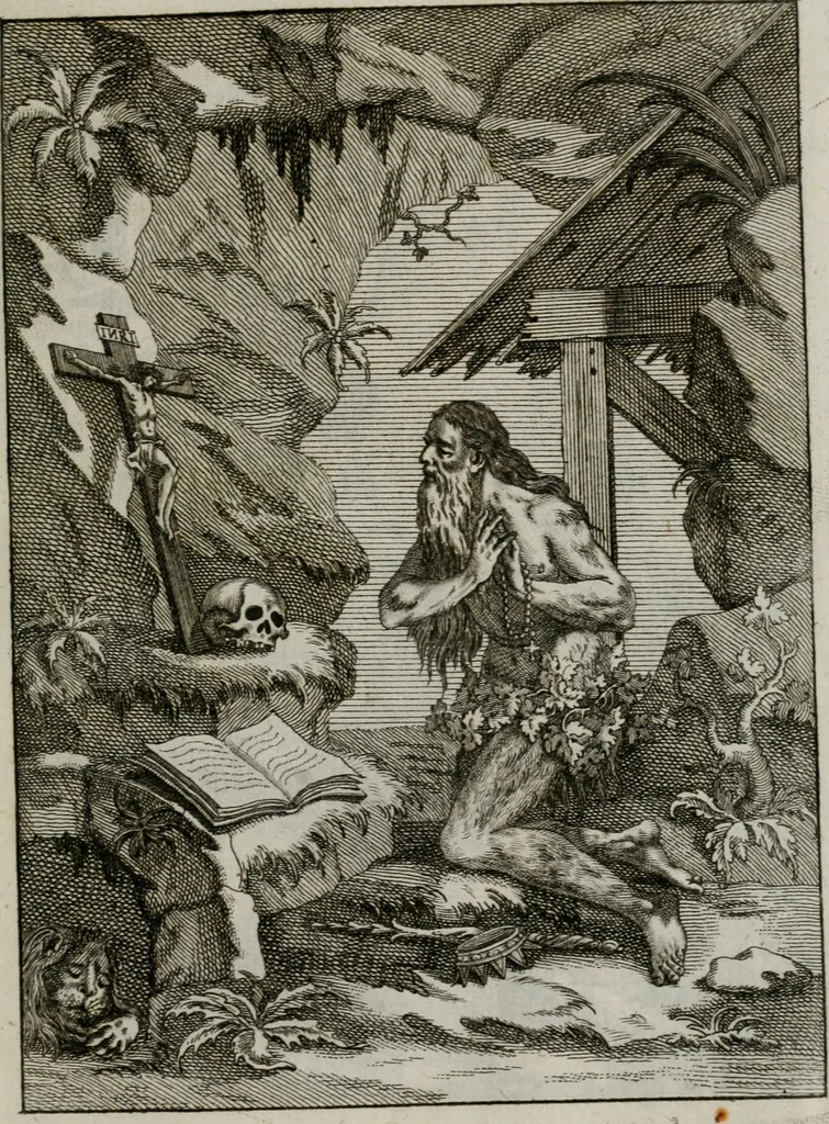 An illustration from Ichnographia emblematica triplicis ad Deum Tri-unum mysticae viae, purgativae, illuminativae, unitivae : splendoribus sanctorum, virtutibus eorum, divinisque charismatibus illustrata, in quinque partes divisa ..., 1779, leaf 100