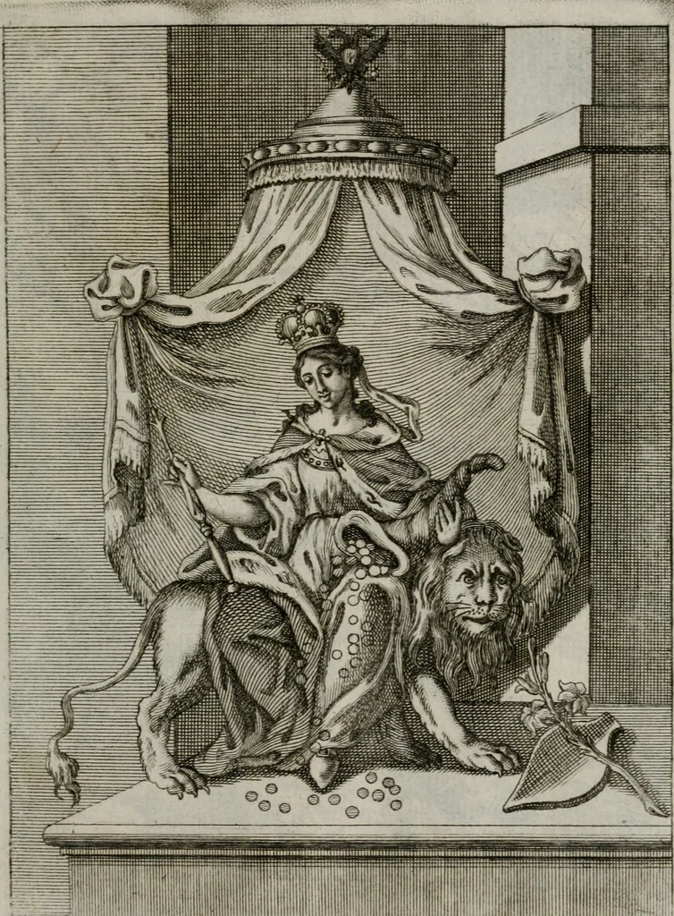 An illustration from Ichnographia emblematica triplicis ad Deum Tri-unum mysticae viae, purgativae, illuminativae, unitivae : splendoribus sanctorum, virtutibus eorum, divinisque charismatibus illustrata, in quinque partes divisa ..., 1779, leaf 104