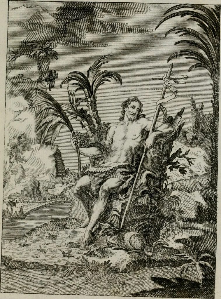 An illustration from Ichnographia emblematica triplicis ad Deum Tri-unum mysticae viae, purgativae, illuminativae, unitivae : splendoribus sanctorum, virtutibus eorum, divinisque charismatibus illustrata, in quinque partes divisa ..., 1779, leaf 108