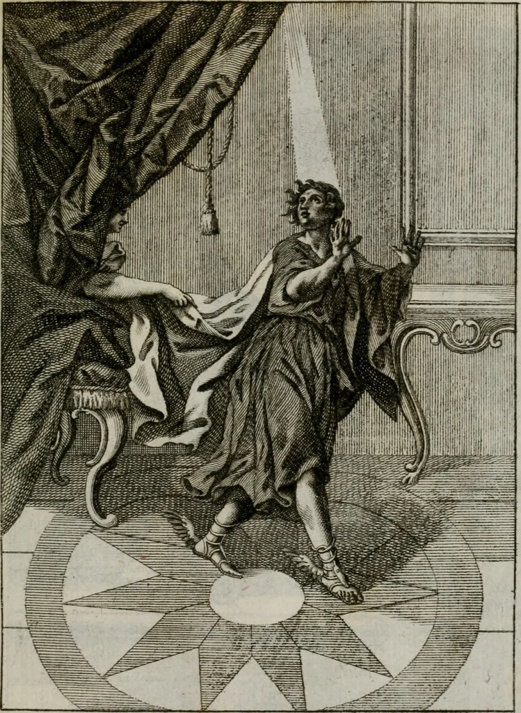 An illustration from Ichnographia emblematica triplicis ad Deum Tri-unum mysticae viae, purgativae, illuminativae, unitivae : splendoribus sanctorum, virtutibus eorum, divinisque charismatibus illustrata, in quinque partes divisa ..., 1779, leaf 112