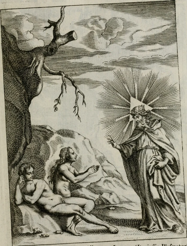 An illustration from Ichnographia emblematica triplicis ad Deum Tri-unum mysticae viae, purgativae, illuminativae, unitivae : splendoribus sanctorum, virtutibus eorum, divinisque charismatibus illustrata, in quinque partes divisa ..., 1779, leaf 16