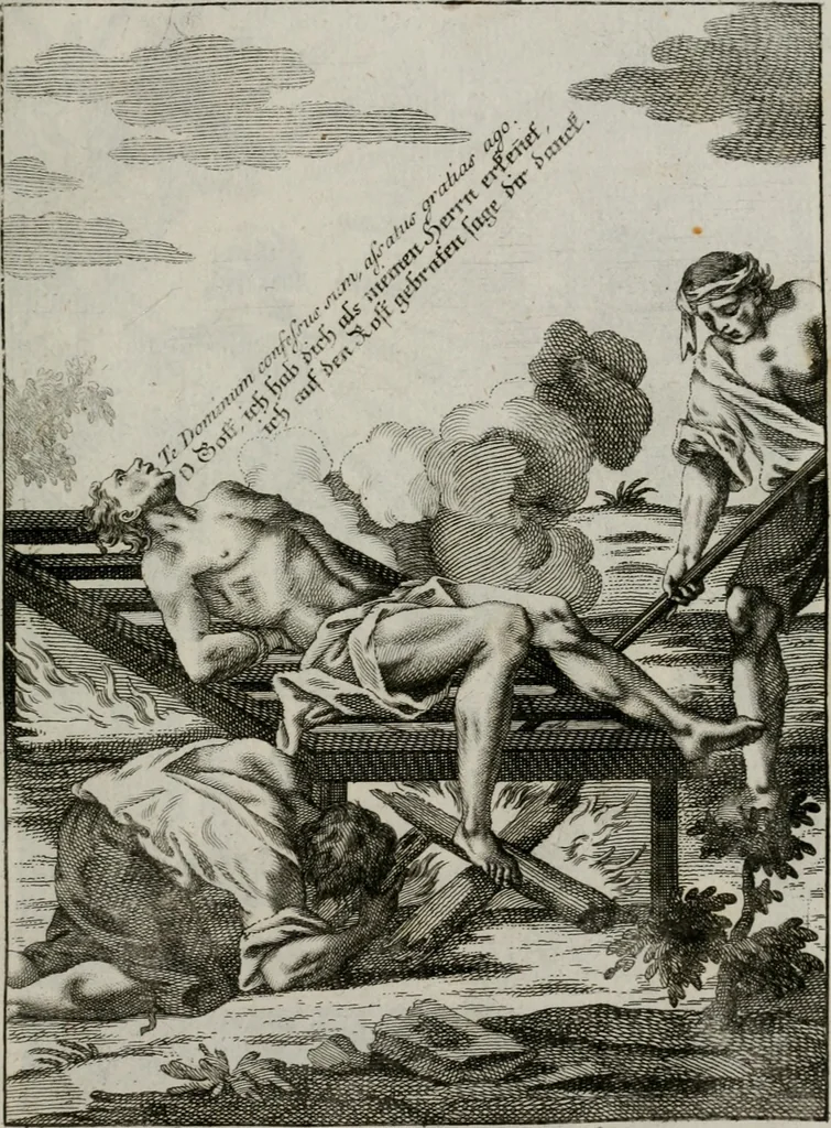 An illustration from Ichnographia emblematica triplicis ad Deum Tri-unum mysticae viae, purgativae, illuminativae, unitivae : splendoribus sanctorum, virtutibus eorum, divinisque charismatibus illustrata, in quinque partes divisa ..., 1779, leaf 172