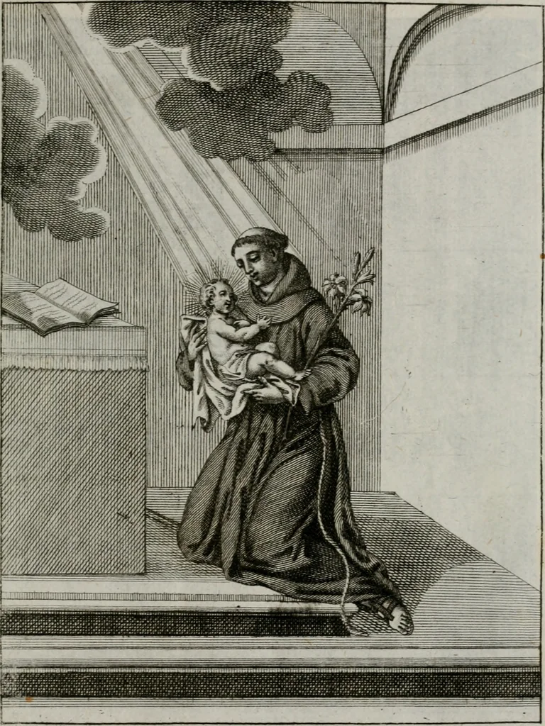 An illustration from Ichnographia emblematica triplicis ad Deum Tri-unum mysticae viae, purgativae, illuminativae, unitivae : splendoribus sanctorum, virtutibus eorum, divinisque charismatibus illustrata, in quinque partes divisa ..., 1779, leaf 180