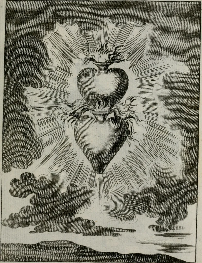 An illustration from Ichnographia emblematica triplicis ad Deum Tri-unum mysticae viae, purgativae, illuminativae, unitivae : splendoribus sanctorum, virtutibus eorum, divinisque charismatibus illustrata, in quinque partes divisa ..., 1779, leaf 186