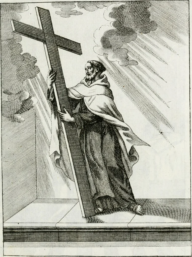 An illustration from Ichnographia emblematica triplicis ad Deum Tri-unum mysticae viae, purgativae, illuminativae, unitivae : splendoribus sanctorum, virtutibus eorum, divinisque charismatibus illustrata, in quinque partes divisa ..., 1779, leaf 192