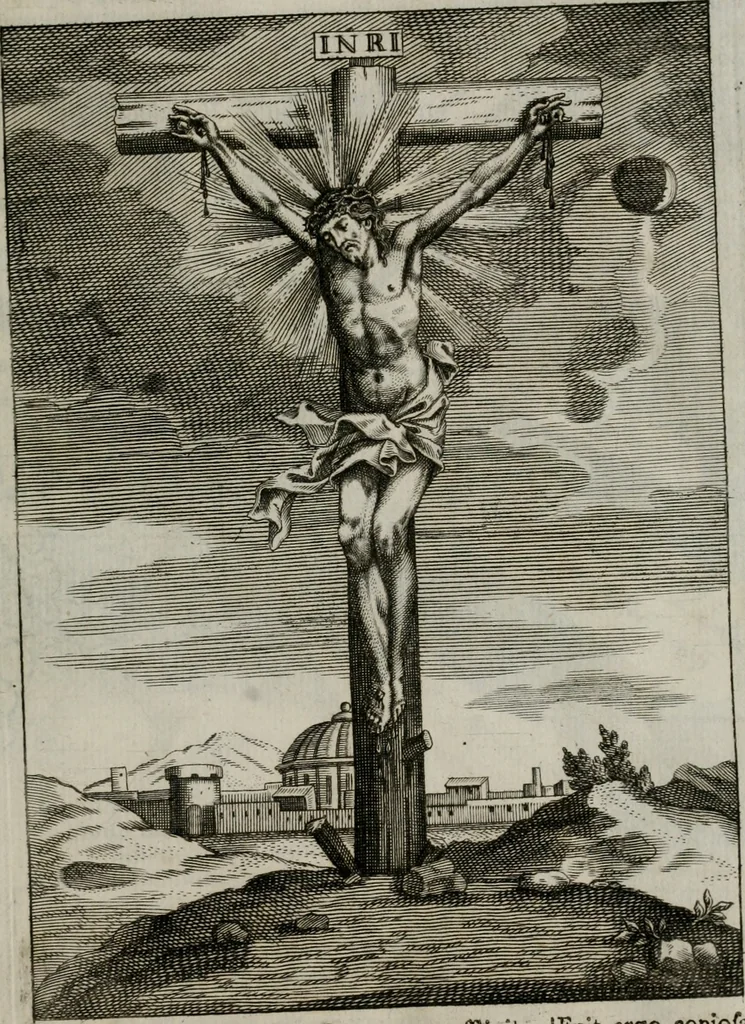 An illustration from Ichnographia emblematica triplicis ad Deum Tri-unum mysticae viae, purgativae, illuminativae, unitivae : splendoribus sanctorum, virtutibus eorum, divinisque charismatibus illustrata, in quinque partes divisa ..., 1779, leaf 20
