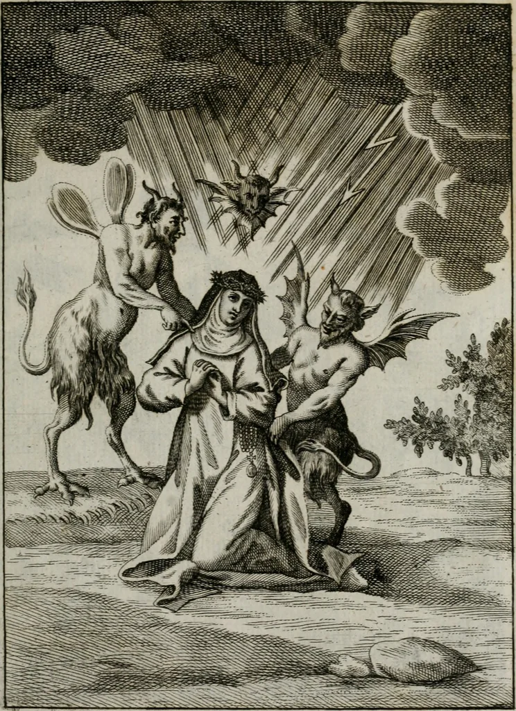 An illustration from Ichnographia emblematica triplicis ad Deum Tri-unum mysticae viae, purgativae, illuminativae, unitivae : splendoribus sanctorum, virtutibus eorum, divinisque charismatibus illustrata, in quinque partes divisa ..., 1779, leaf 206