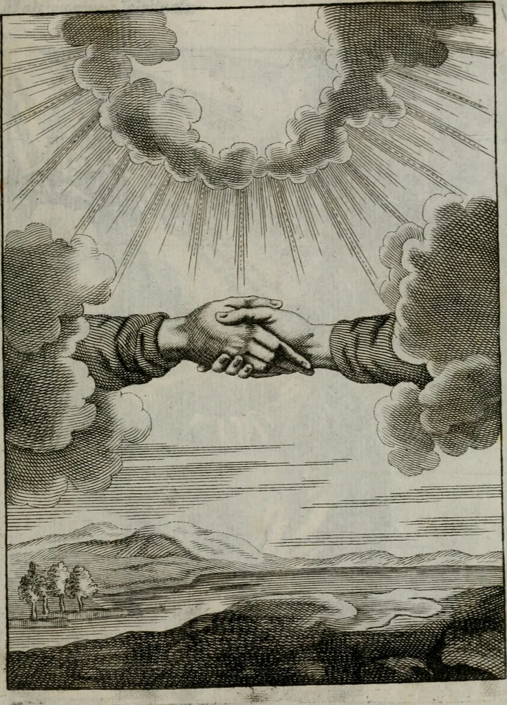 An illustration from Ichnographia emblematica triplicis ad Deum Tri-unum mysticae viae, purgativae, illuminativae, unitivae : splendoribus sanctorum, virtutibus eorum, divinisque charismatibus illustrata, in quinque partes divisa ..., 1779, leaf 214