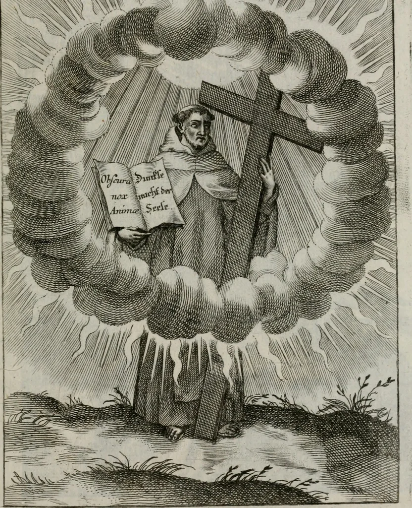 An illustration from Ichnographia emblematica triplicis ad Deum Tri-unum mysticae viae, purgativae, illuminativae, unitivae : splendoribus sanctorum, virtutibus eorum, divinisque charismatibus illustrata, in quinque partes divisa ..., 1779, leaf 218