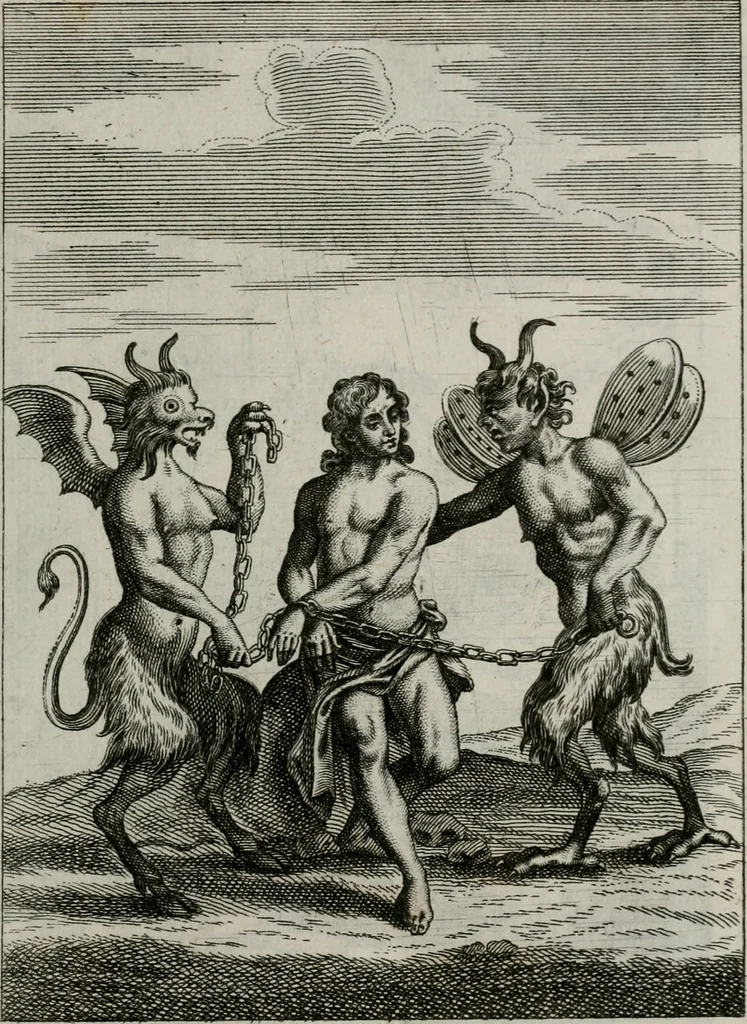 An illustration from Ichnographia emblematica triplicis ad Deum Tri-unum mysticae viae, purgativae, illuminativae, unitivae : splendoribus sanctorum, virtutibus eorum, divinisque charismatibus illustrata, in quinque partes divisa ..., 1779, leaf 36