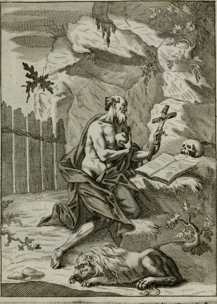 An illustration from Ichnographia emblematica triplicis ad Deum Tri-unum mysticae viae, purgativae, illuminativae, unitivae : splendoribus sanctorum, virtutibus eorum, divinisque charismatibus illustrata, in quinque partes divisa ..., 1779, leaf 56