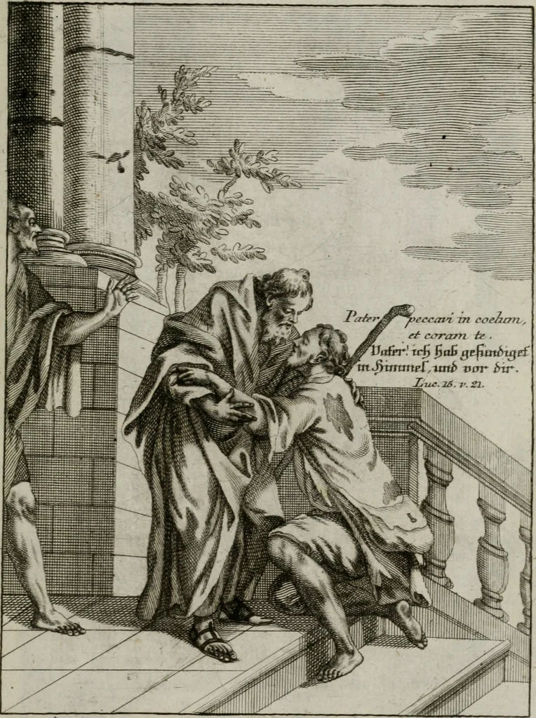 An illustration from Ichnographia emblematica triplicis ad Deum Tri-unum mysticae viae, purgativae, illuminativae, unitivae : splendoribus sanctorum, virtutibus eorum, divinisque charismatibus illustrata, in quinque partes divisa ..., 1779, leaf 58
