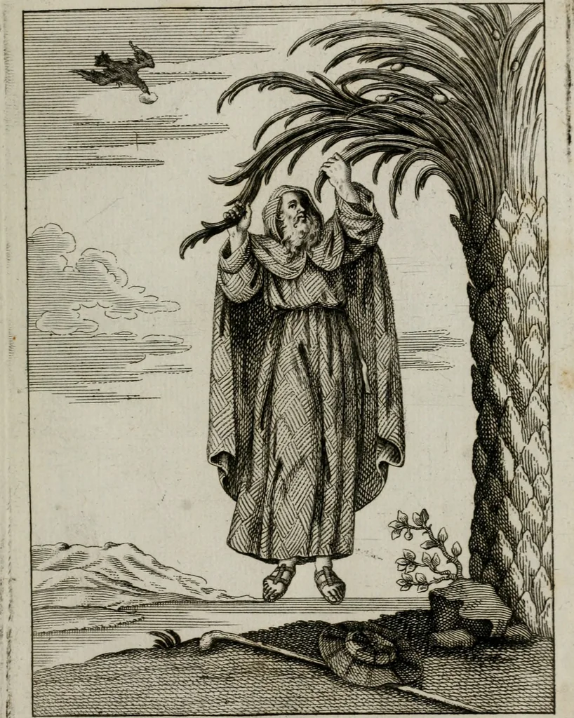 An illustration from Ichnographia emblematica triplicis ad Deum Tri-unum mysticae viae, purgativae, illuminativae, unitivae : splendoribus sanctorum, virtutibus eorum, divinisque charismatibus illustrata, in quinque partes divisa ..., 1779, leaf 64