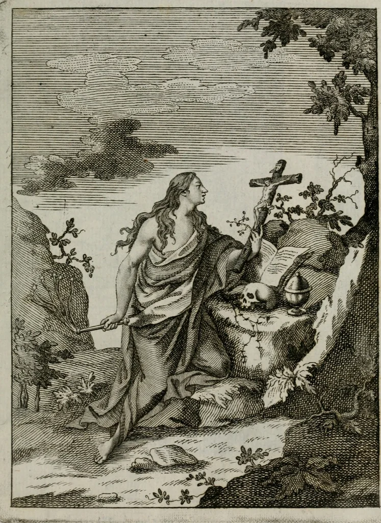 An illustration from Ichnographia emblematica triplicis ad Deum Tri-unum mysticae viae, purgativae, illuminativae, unitivae : splendoribus sanctorum, virtutibus eorum, divinisque charismatibus illustrata, in quinque partes divisa ..., 1779, leaf 78