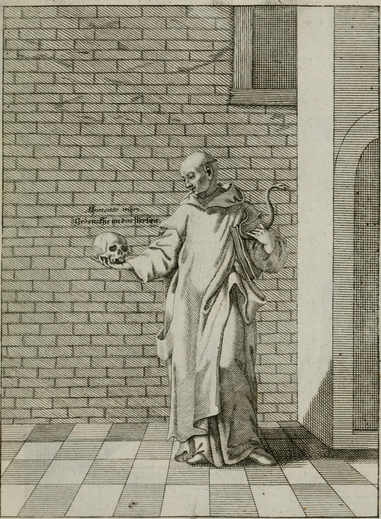 An illustration from Ichnographia emblematica triplicis ad Deum Tri-unum mysticae viae, purgativae, illuminativae, unitivae : splendoribus sanctorum, virtutibus eorum, divinisque charismatibus illustrata, in quinque partes divisa ..., 1779, leaf 80