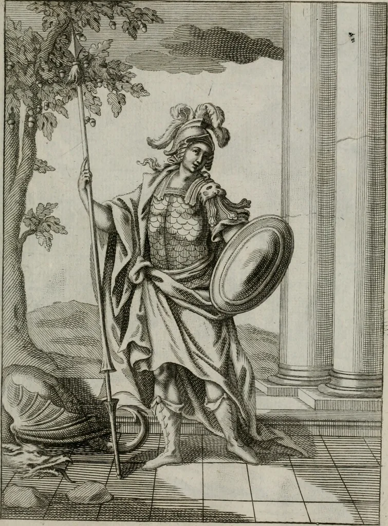 An illustration from Ichnographia emblematica triplicis ad Deum Tri-unum mysticae viae, purgativae, illuminativae, unitivae : splendoribus sanctorum, virtutibus eorum, divinisque charismatibus illustrata, in quinque partes divisa ..., 1779, leaf 98