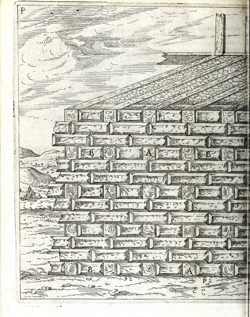 An illustration from I commentari di C. Givlio Cesare : con le figvre in rame de gli alloggiamenti, de' fatti d'arme, delle circonuallationi delle città, & di molte altre cose notabili descritte in essi, 1598, leaf 260