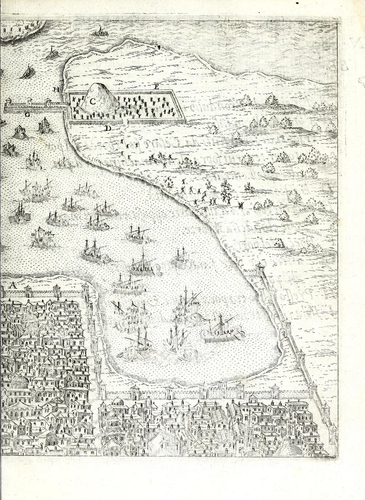 An illustration from I commentari di C. Givlio Cesare : con le figvre in rame de gli alloggiamenti, de' fatti d'arme, delle circonuallationi delle città, & di molte altre cose notabili descritte in essi, 1598, leaf 373