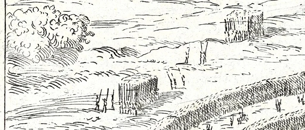 An illustration from I commentari di C. Givlio Cesare : con le figvre in rame de gli alloggiamenti, de' fatti d'arme, delle circonuallationi delle città, & di molte altre cose notabili descritte in essi, 1598, leaf 542